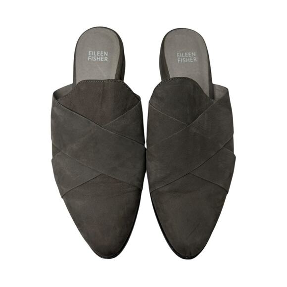 Eileen Fisher Women's Bauer Mule Crisscross‎ Flats Gray Leather Size 8.5 - Picture 1 of 5